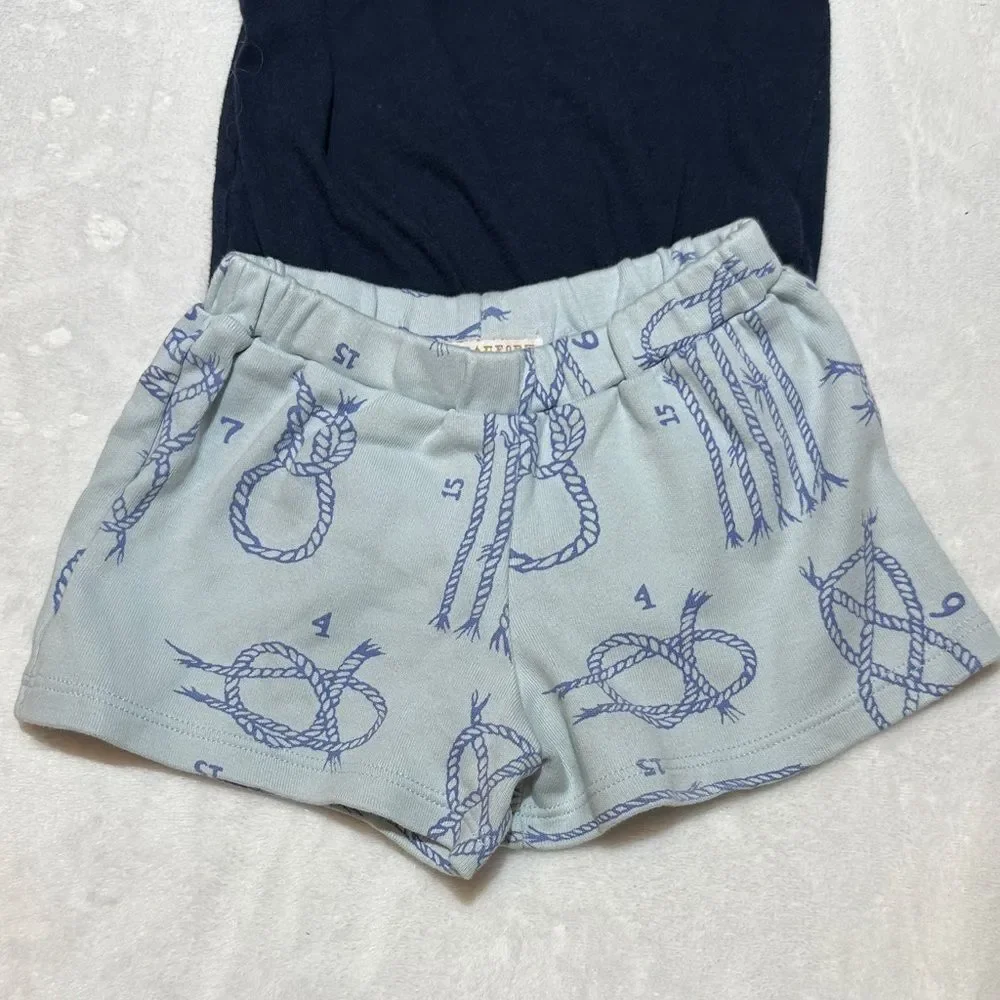 EUC The Beaufort Bonnet Co. nautical shorts & Blue Rooster pocket onesie 12/18mo
